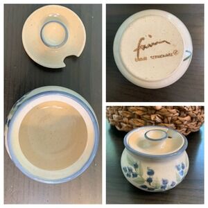 Union Stoneware Pottery Lidded Jar Blueberries Kitchen Decor Honey Jam Mustard